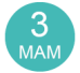 Türkiser Kreis mit einem weißen Schriftzug: "3 MAM"