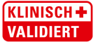 Roter Kasten mit dem weißen Schriftzug 'Klinisch' daneben ein rotes Kreuz und darunter der Schriftzug 'Validiert'