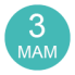 Türkiser Kreis mit einem weißen Schriftzug: "3 MAM"