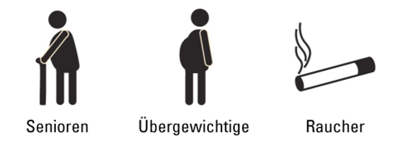 Zeichnung eines Übergewichtigen, Senioren und einer Zigarette.