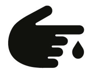 Eine Hand mit einem Tropfen