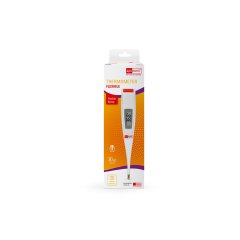 Thermometer flexible in Verpackung auf weißem Hintergrund