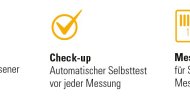 Icon: Messexaktheit, Finish-Signal, Check-up, Messwertspeicher, 30 Jahre Garantie